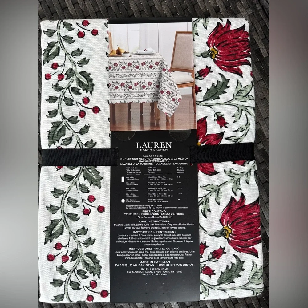 Lauren Ralph Lauren Red and Green Floral Tablecloth - Picture 2 of 2